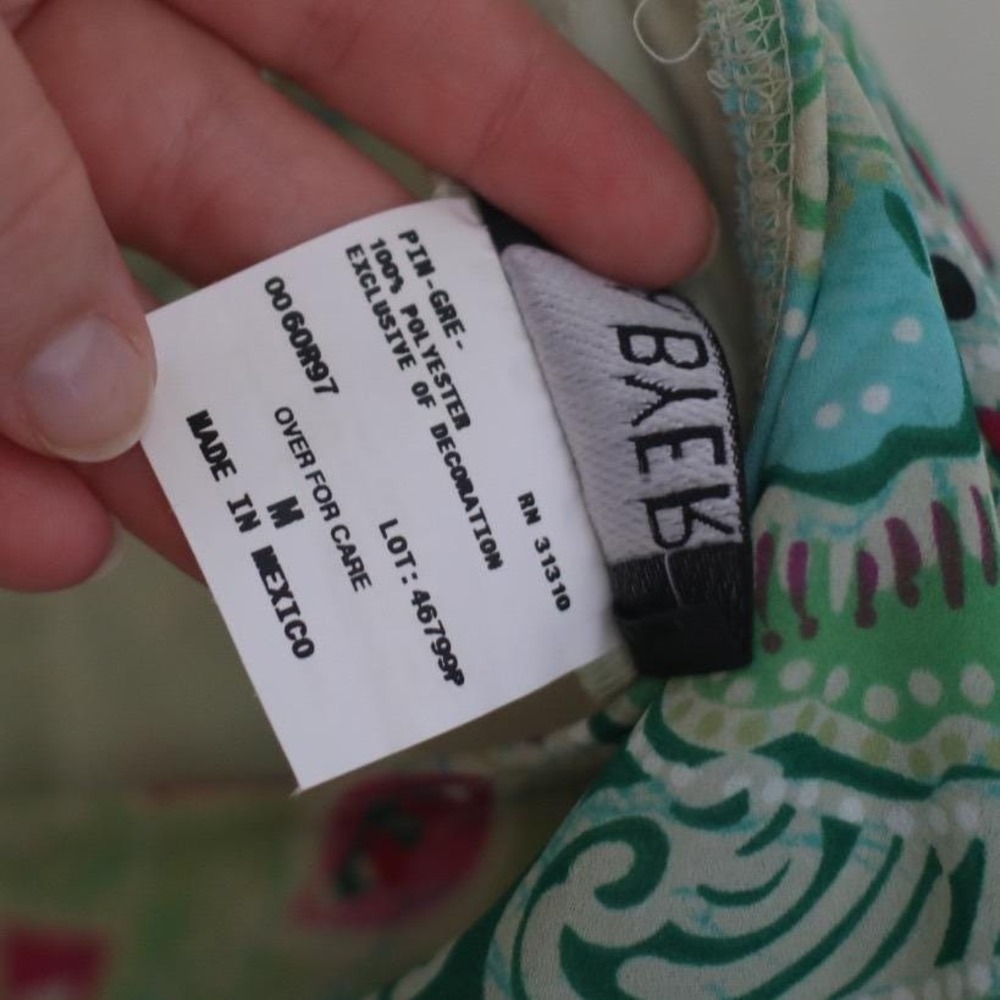 Vintage Y2K A. Byer Green Paisley Midi Skirt Size Medium Chiffon Lettuce Trim - Picture 5 of 8
